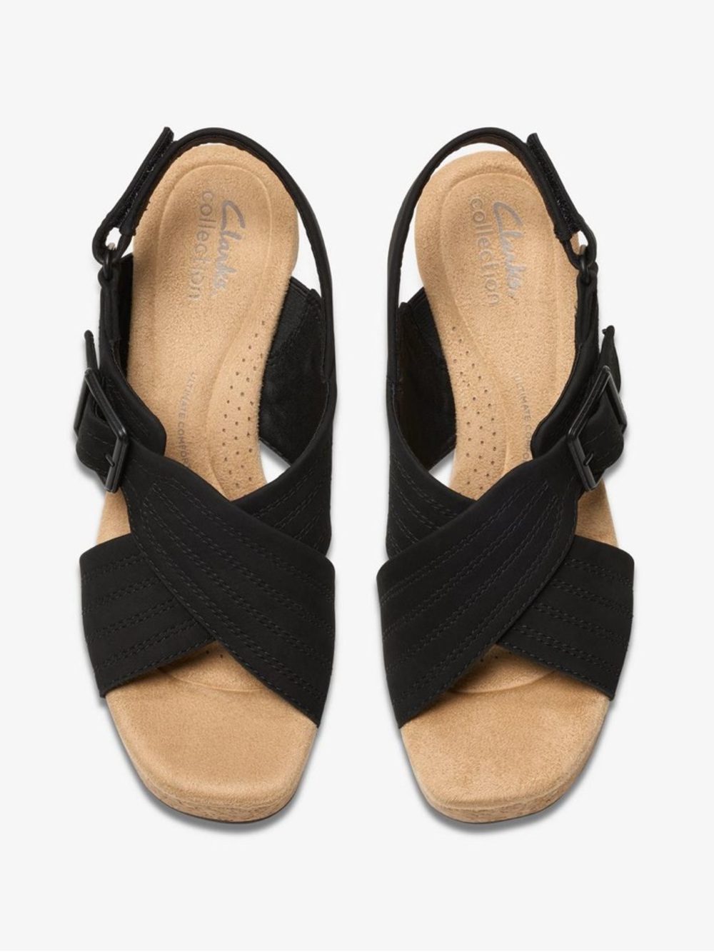 Clarks‎ Black Crisscross Slingback Sandals with Tan Footbed